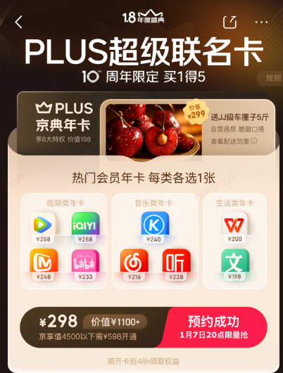 京东PLUS会员年度盛典：超级联名卡“买一得五”、最高领1345元超级补贴券