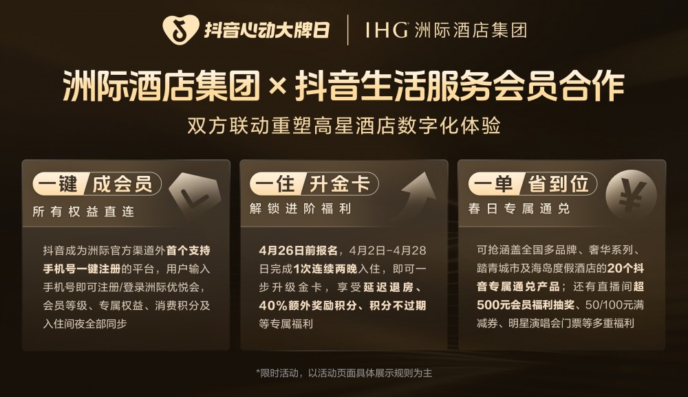 洲际与抖音生活服务达成会员合作，“一住升金”升级高星酒店数字化体验